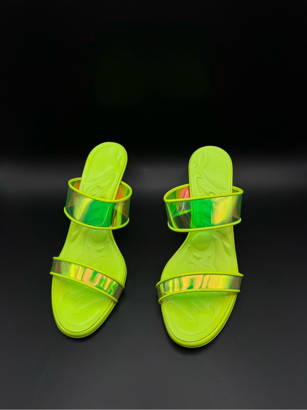 Christian Louboutin Just Loubi 85 Neon Green Iridescent Heels Size 37.5